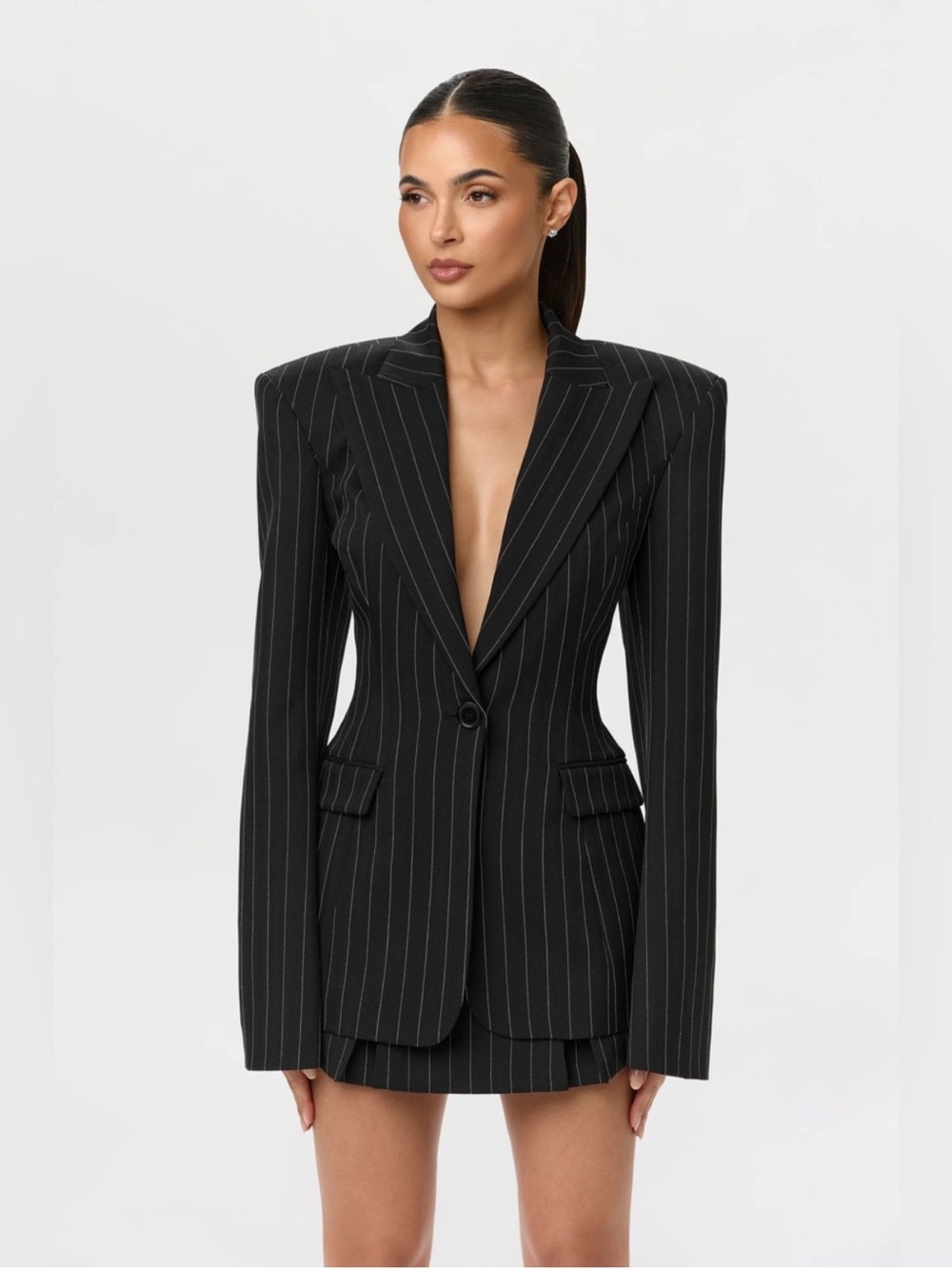 Naked Wardrobe Pinstripe Suiting Blazer Black